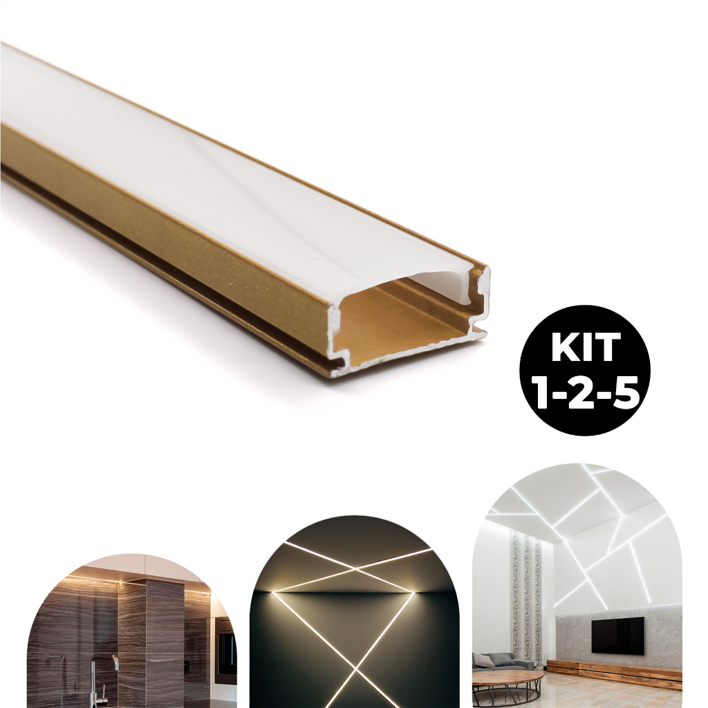 Perfil Dourado Alumínio Sobrepor Slim P/ Fita Led 1 Metro 2 Metros ou 5 Metros em Oferta na Shopee