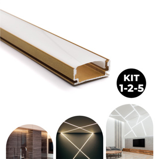 Perfil Dourado Alumínio Sobrepor Slim P/ Fita Led 1 Metro 2 Metros ou 5 Metros em Oferta na Shopee