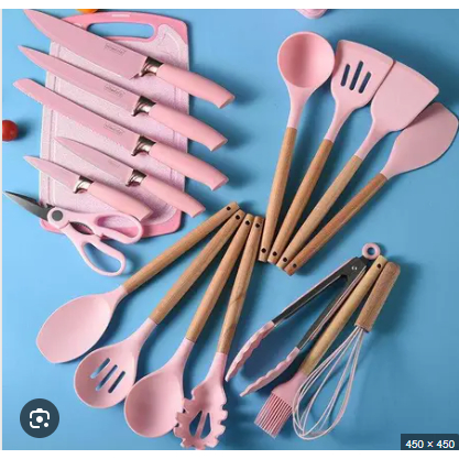 Kit Completo Jogo Utensílios de Cozinha Luxo 19 Peças Com Tábua em Silicone Espátula Faca Tesoura em Oferta na Shopee