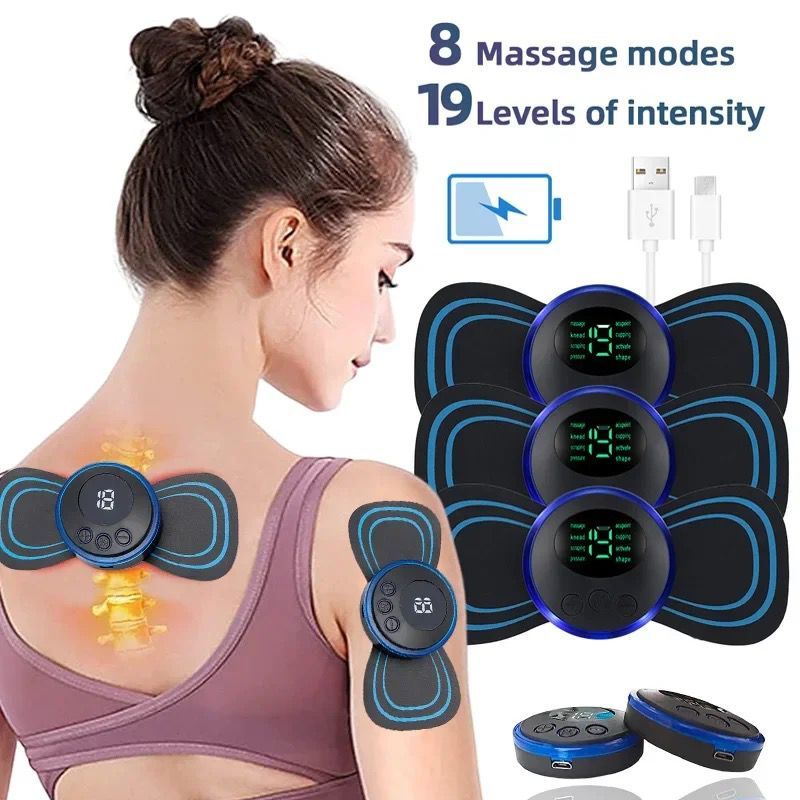 KIT Mini Massageador EMS Estimulador Elétrico por Impulso Cervical Lombar e Corpo