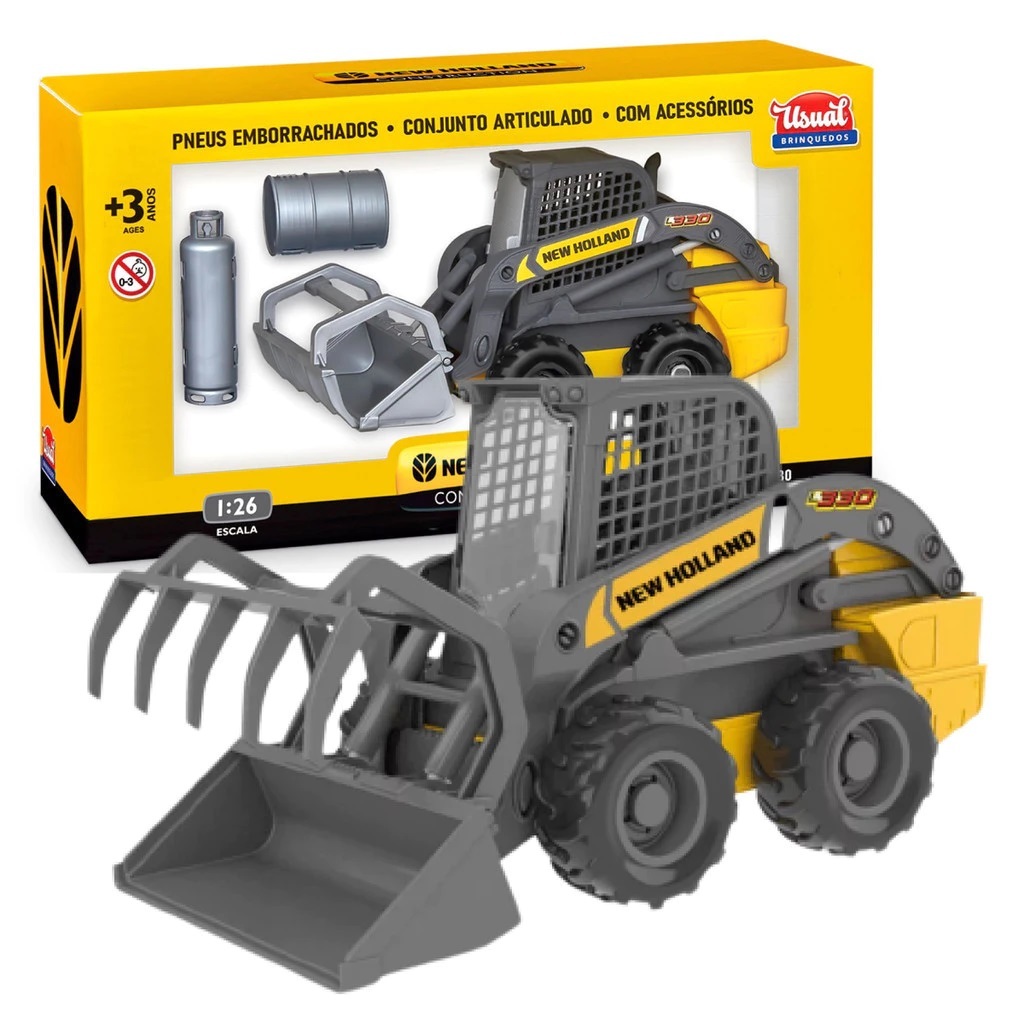 Brinquedos criança  Mini Carregadeira New Holland Realista 1:26 Miniatura +3 Anos outubro