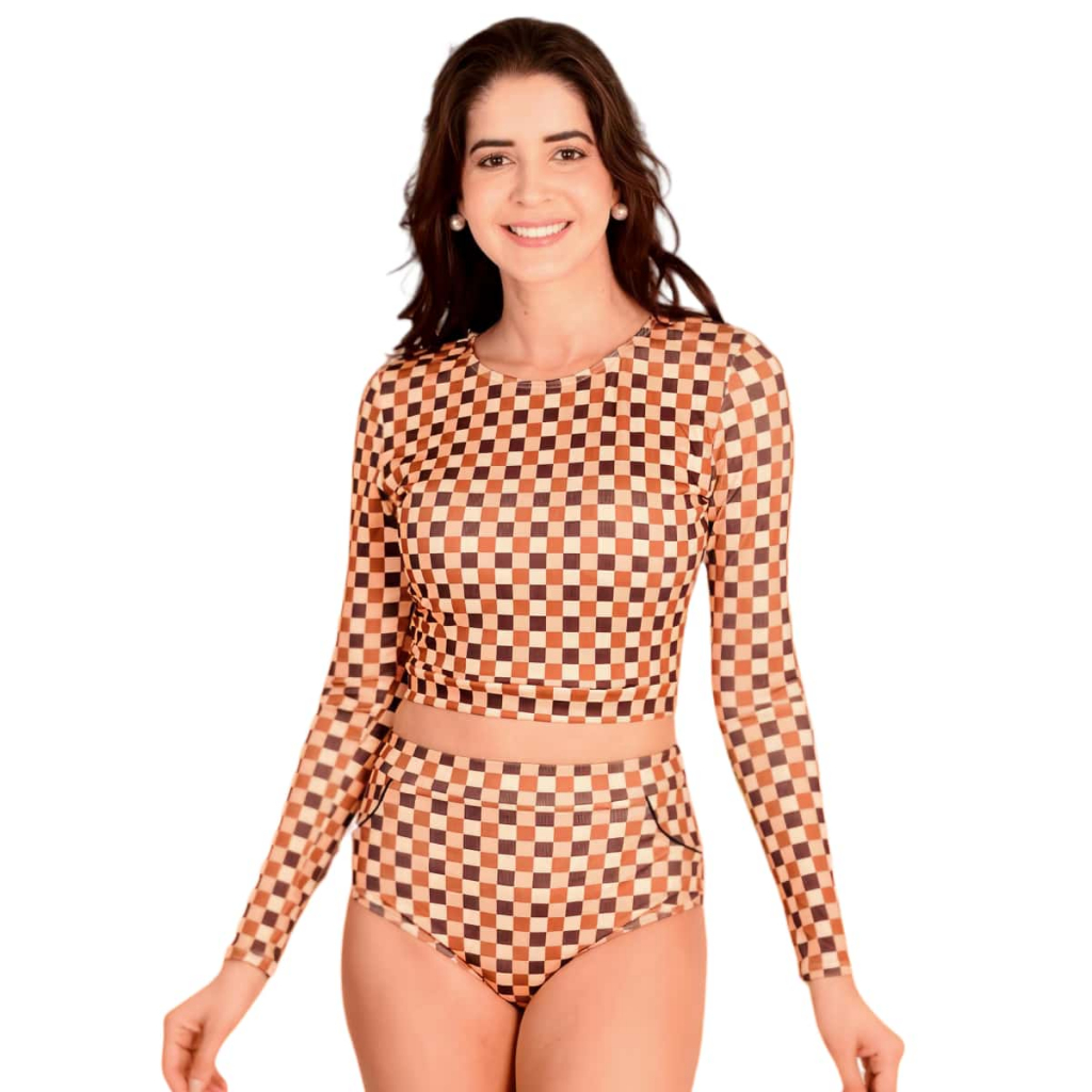 Z&D Lingerie Biquini Conjunto Proteção Solar Manga Larga Calcinha Short B6815-1