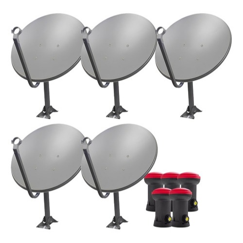 Kit 5 Antena Digital Parabolica Chapa 60cm Ku 5g + 5 Lnbf