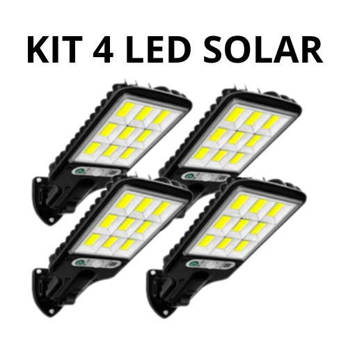 Kit 4 Luminária Led Solar Poste Rua Parede Sensor 180 Led Controle em Oferta na Shopee