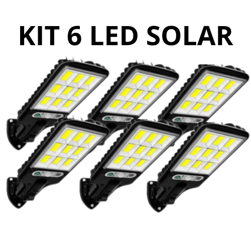 Kit 6 Luminária Led Solar Poste Rua Parede Sensor 180 Led Controle em Oferta na Shopee