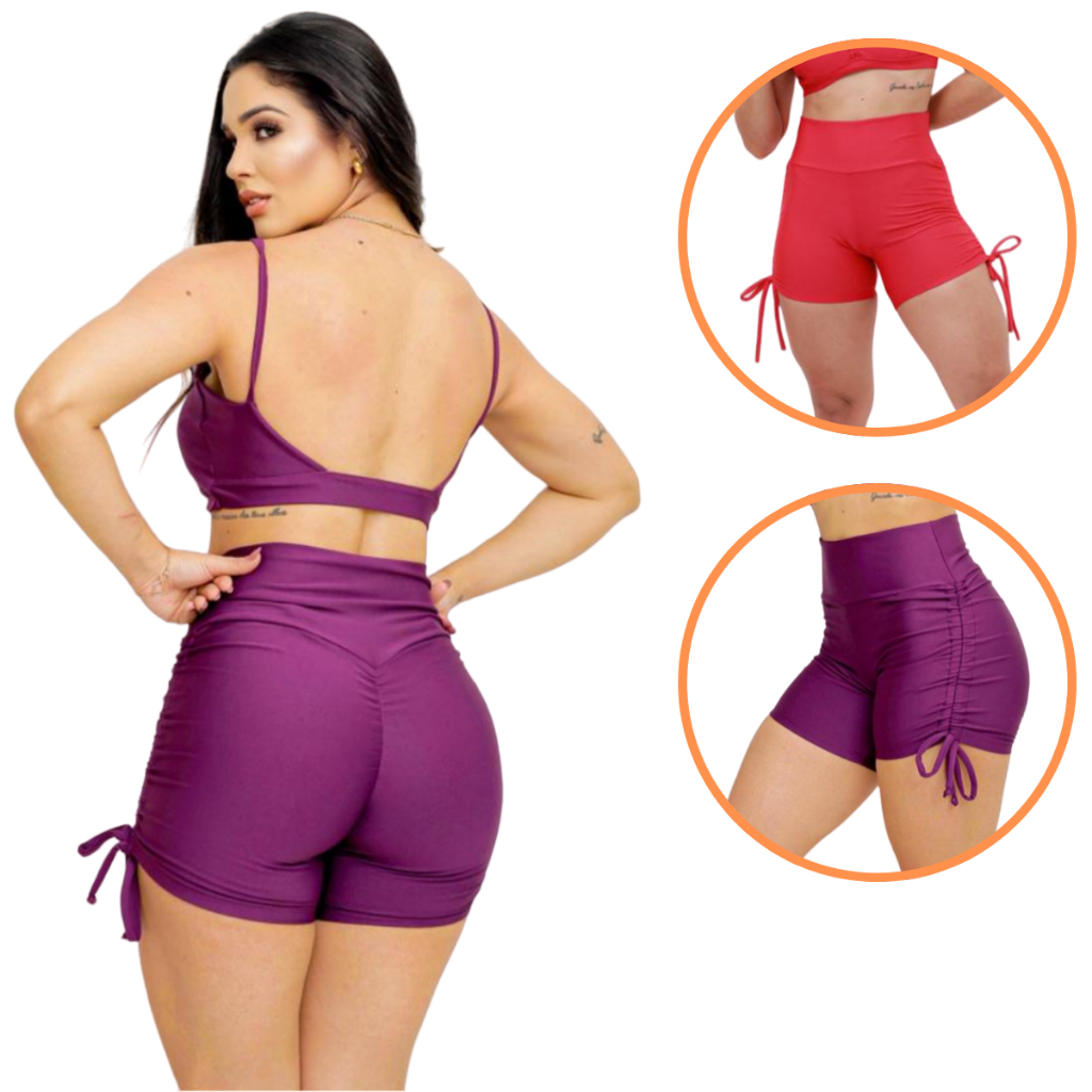 Short Empina Bumbum Com Regulagem Lateral Bermuda Fitness Academia Levanta Bumbum Cintura Alta Malhar cross baixo