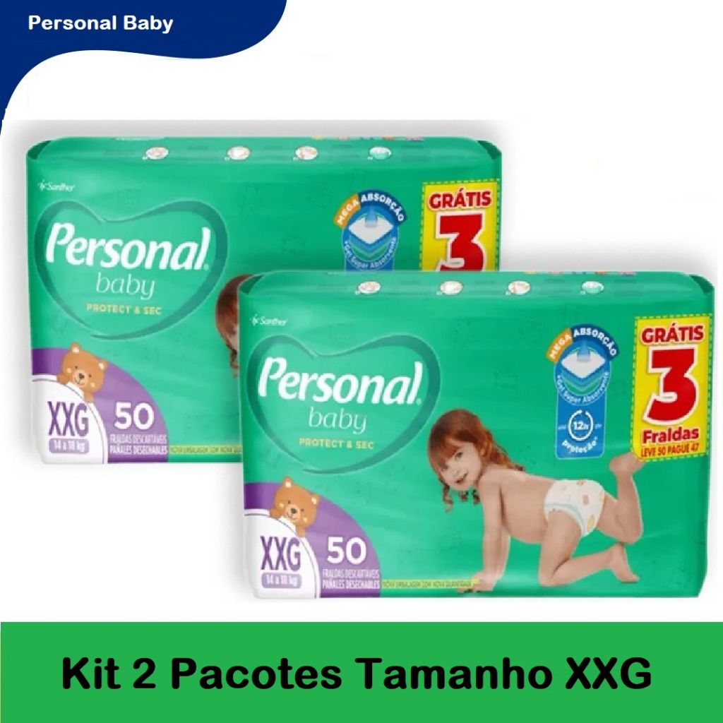 Kit 2 Pacotes Fralda Personal Baby XXG 50un cada - Total 100un HIPER em Oferta na Shopee