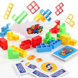 Jogo de empilhamento de torre de tetra, 32 peças, jogo de tabuleiro familiar, jogo de bloco de empilhamento de equilíbrio, ótimo para família e festas