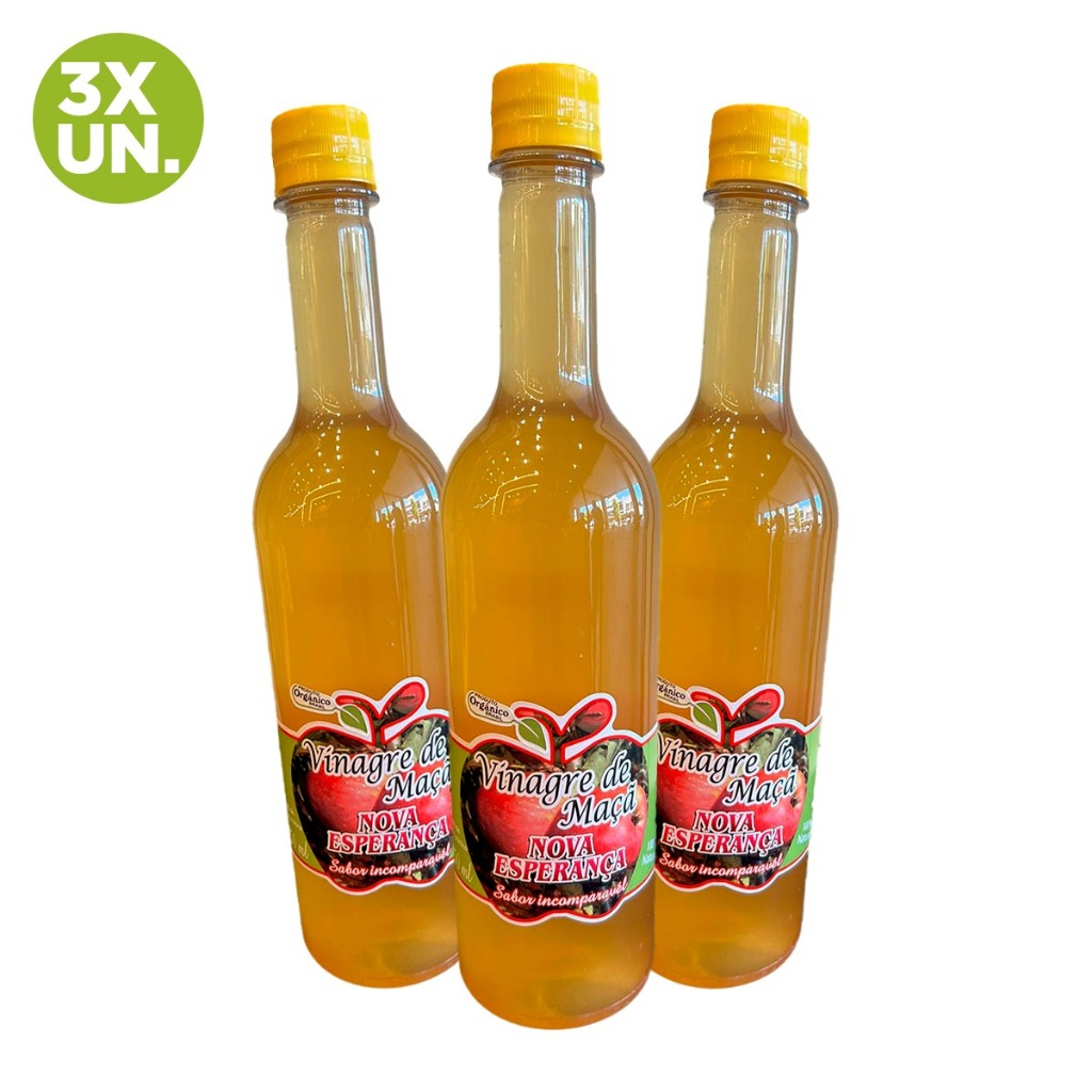 KIT 3x Vinagre de Maçã 500ml Orgânico 100% Natural  - Nova Esperança - Food & Beverages