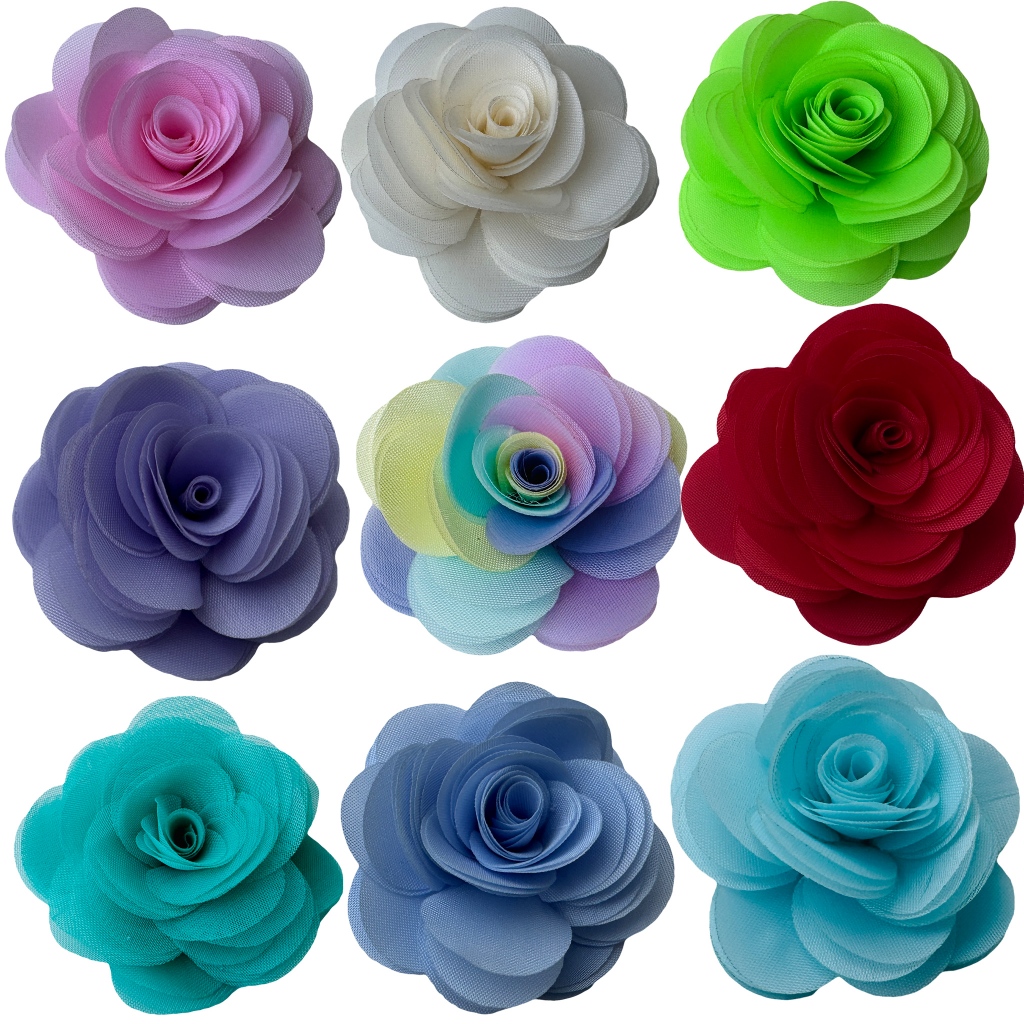 Kit com 3 Flores Decorativas de Tecido – Cores Variadas para Artesanato e Decoração