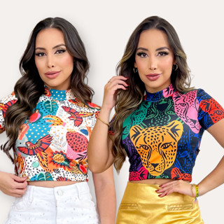 Kit 2 Cropped De Golinha Alta Blusinha Estampada Inspiração Farm Borboleta Envio Rápido em Oferta na Shopee