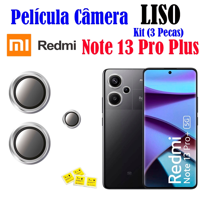 KIT(3 Pecas)Protetor De Lente Redmi Note 13 Pro Plus Película De Câmera XiaoMi Vidro Temperado Com Anel De Metal