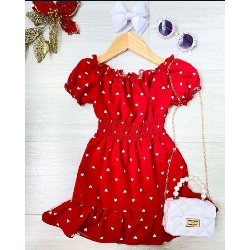 Vestido infantil menina floral coração verão