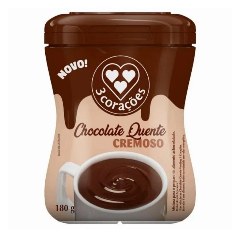Kit 2 enviamos 2 desse Achocolatado 3 Corações Chocolate Quente Pote 180g