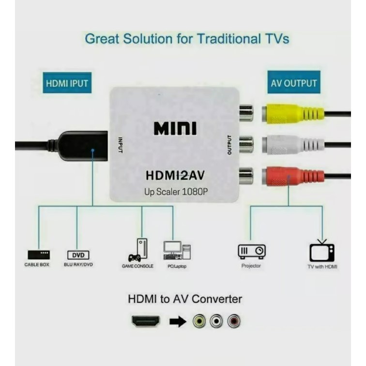 HDTV2AV Mini Adaptador Conversor Hd Video 1080P HdmI To Av A interface para TV antiga é RCA em Oferta na Shopee