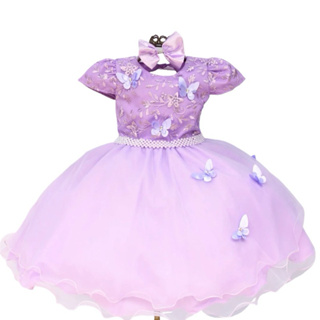 Vestido  Infantil Jardim Encantado com Borboletas Realeza Festa Lilás com Tiara . em Oferta na Shopee