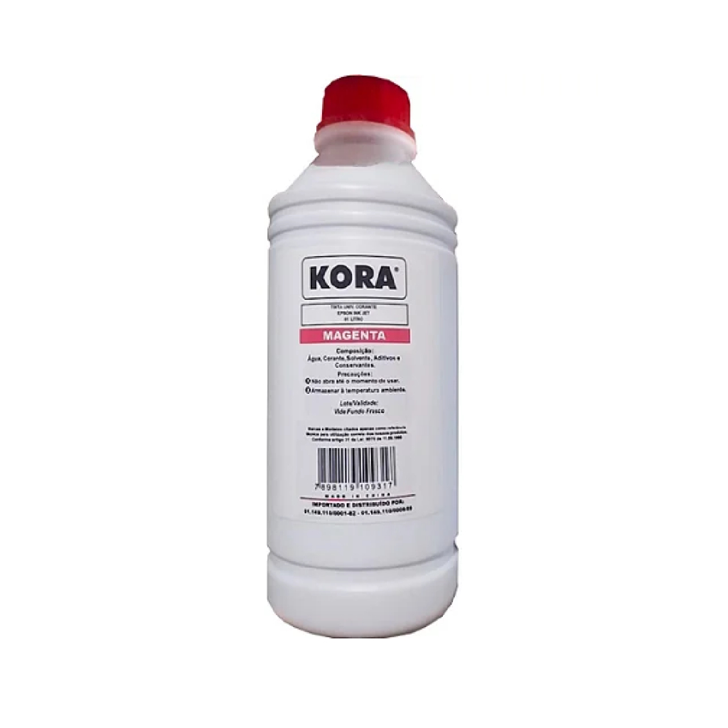 Tinta para Cartuchos Recarregáveis Kora 1 Litro Magenta / Vermelho Universal Linha HP Jato de Tinta ou Bulk