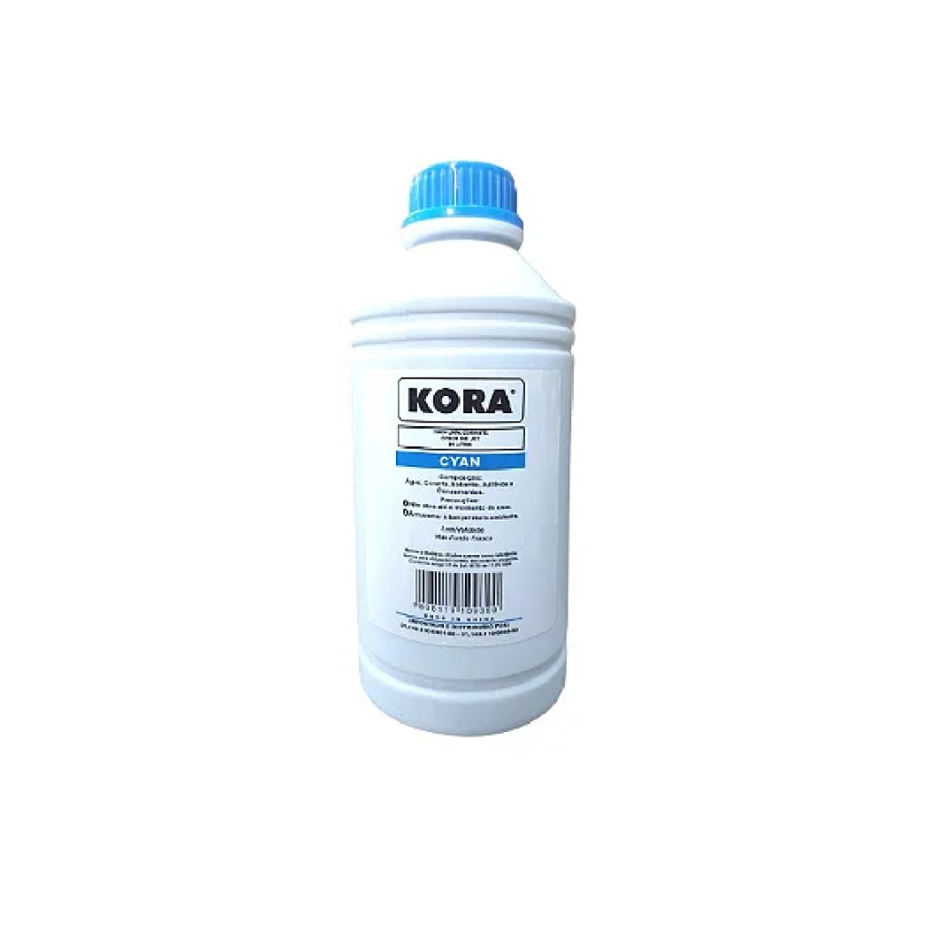 Tinta para Cartuchos Recarregáveis Kora 1 Litro Ciano / Azul Universal Linha HP Jato de Tinta ou Bulk