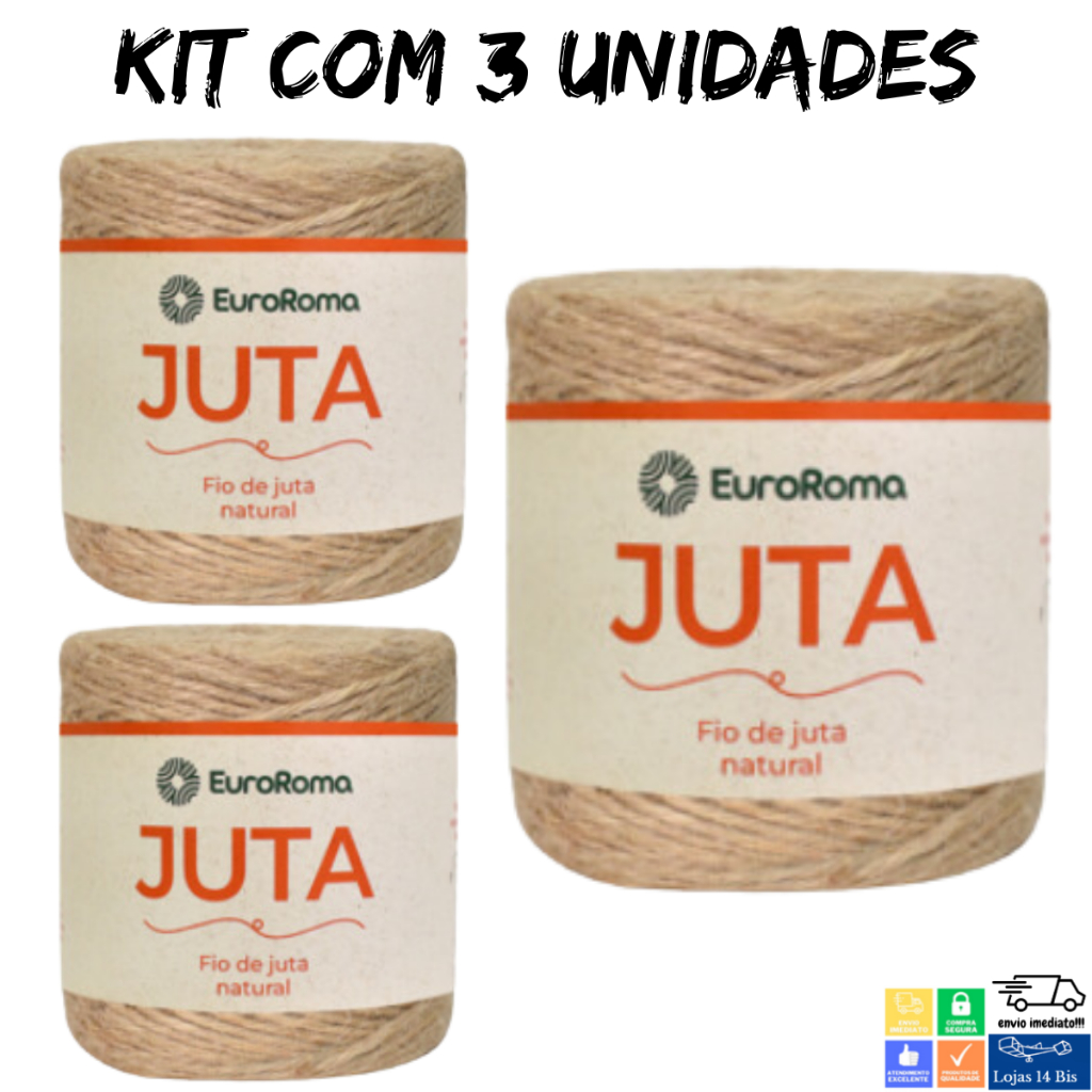 3 Fio de Juta Natural EuroRoma c/ 125m Tex 1554 Fio de 2mm 10/4 Libras