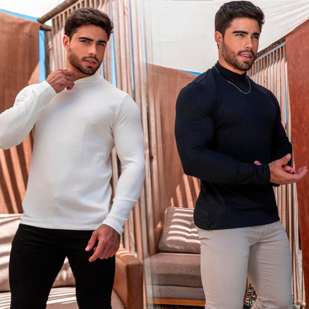 Kit 2 Cacharrel Masculina Gola Alta Manga Longa de Frio Inverno Tipo Sueter Ribana Canelad...