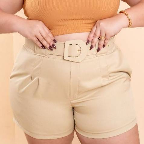 Short Alfaiataria GG, Plus Size Moda Femina Short Social Com Sinto Curve