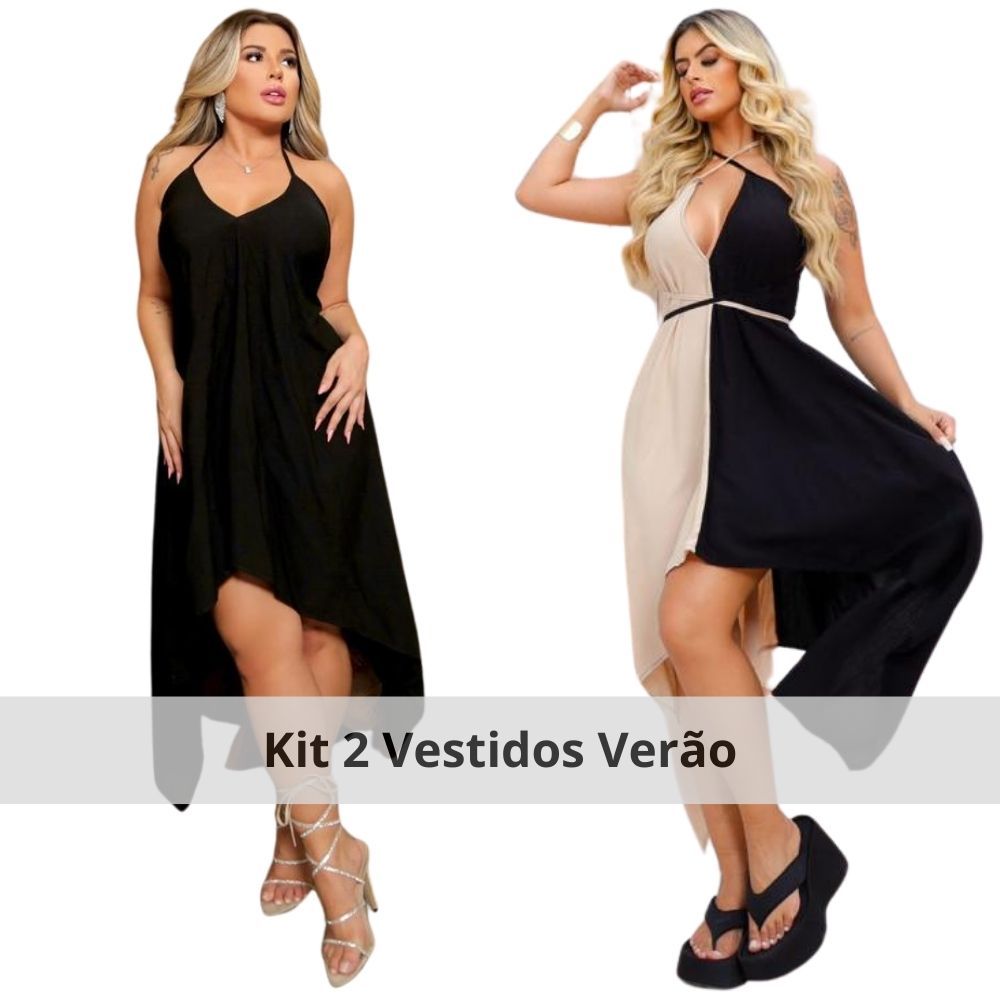 Kit 2 ou 1un. Vestidos Feminino Soltinho Alcinha Midi Envelope Casual Moda Verão
