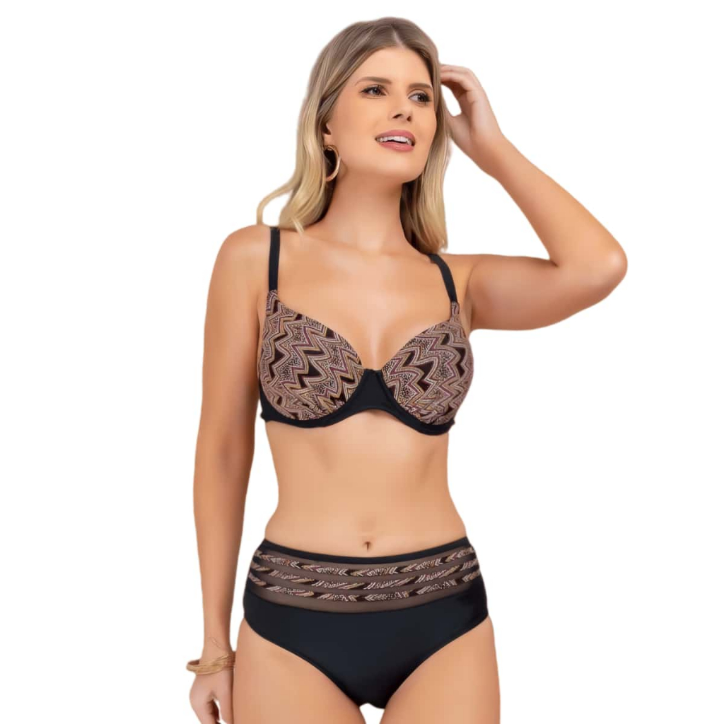 Z&D Lingerie Biquini Conjunto Plus Size Com Aro e Bojo Calcinha Cintura Alta Shortinha B6815