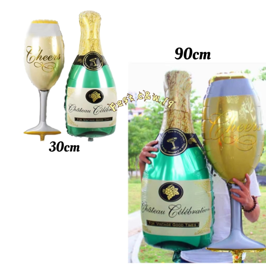Kit 2 Balão Metalizado 1 Taça + 1 Champanhe Para Ano Novo