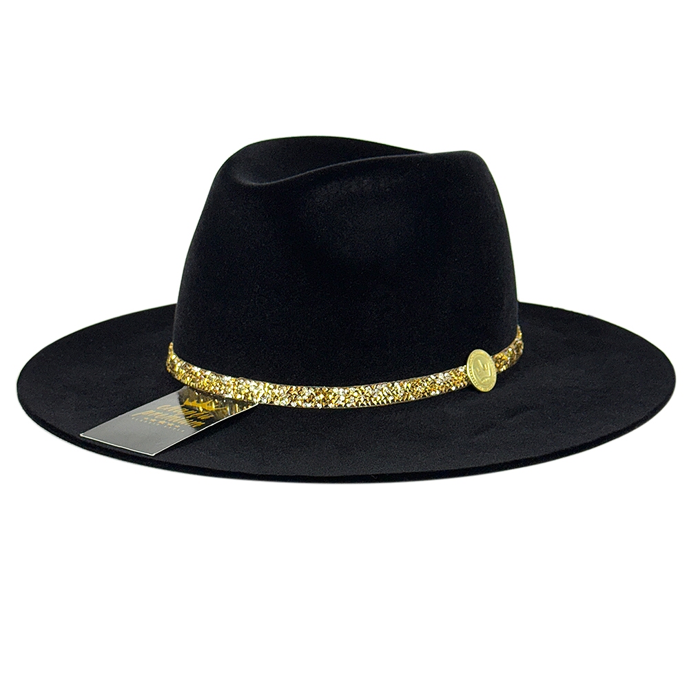 Chapéu Country Fedora Bandinha Strass Cascalhos Dourados Unissex Aba Média Estilo Sertanejo Lauana Castela Rodeio em Oferta na Shopee
