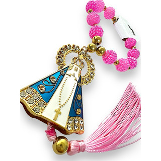 Adorno de Nossa Senhora Aparecida rosa, Penduricario de Nossa Senhora Aparecida, Terço de carro, Adorno feminino