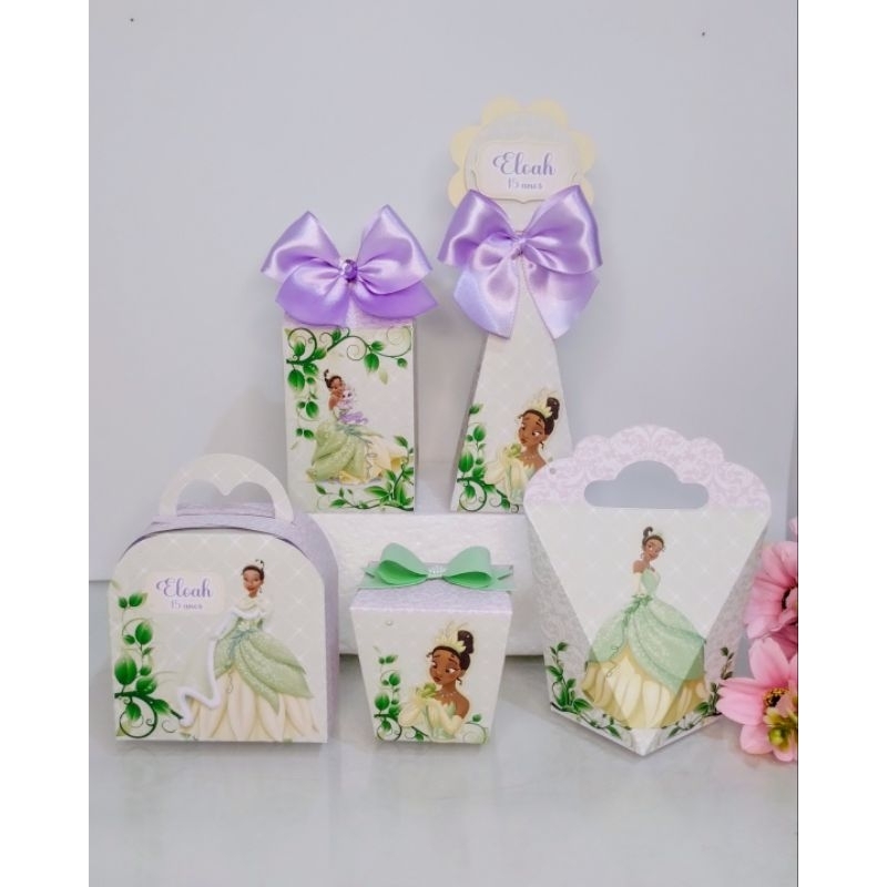 Kit Caixas Personalizadas Lembrancinhas para Festas Princesa Tiana a Princesa e o Sapo Pegue e Monte