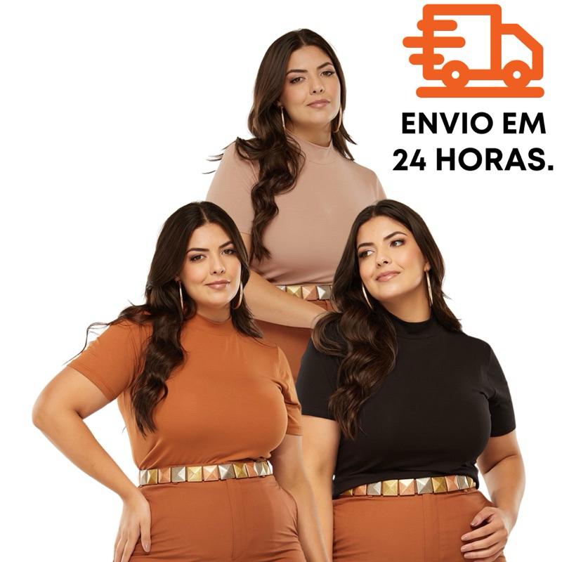 Blusa Lisa Gola Alta Plus Size Estilosa Malha Elegante em Oferta na Shopee