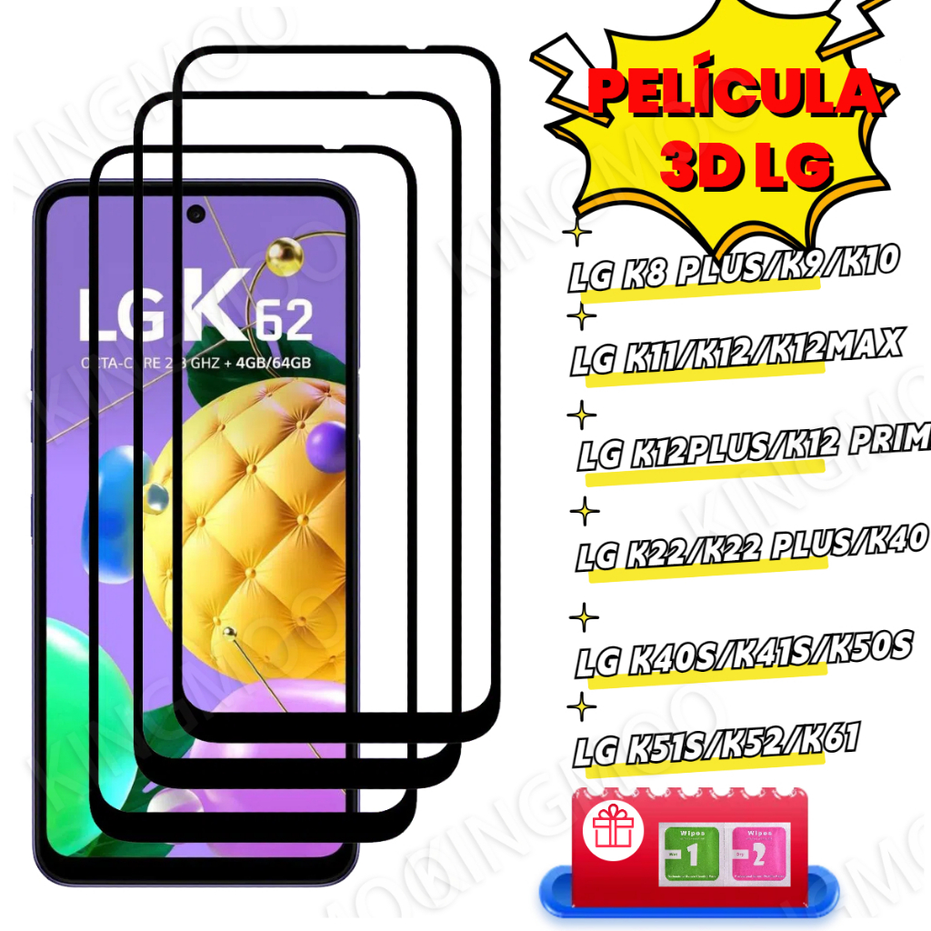 PELÍCULA 3D LG K9 K12 Plus Prime K40 K41 K51 K52 K10 2017 K62 PLUS Película de Vidro para Celular