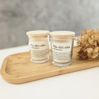 kit 02 Velas Significado  Madrinha e Padrinho de Casamento mini copo 70g com Tampa de Madeira Pinus em Oferta na Shopee