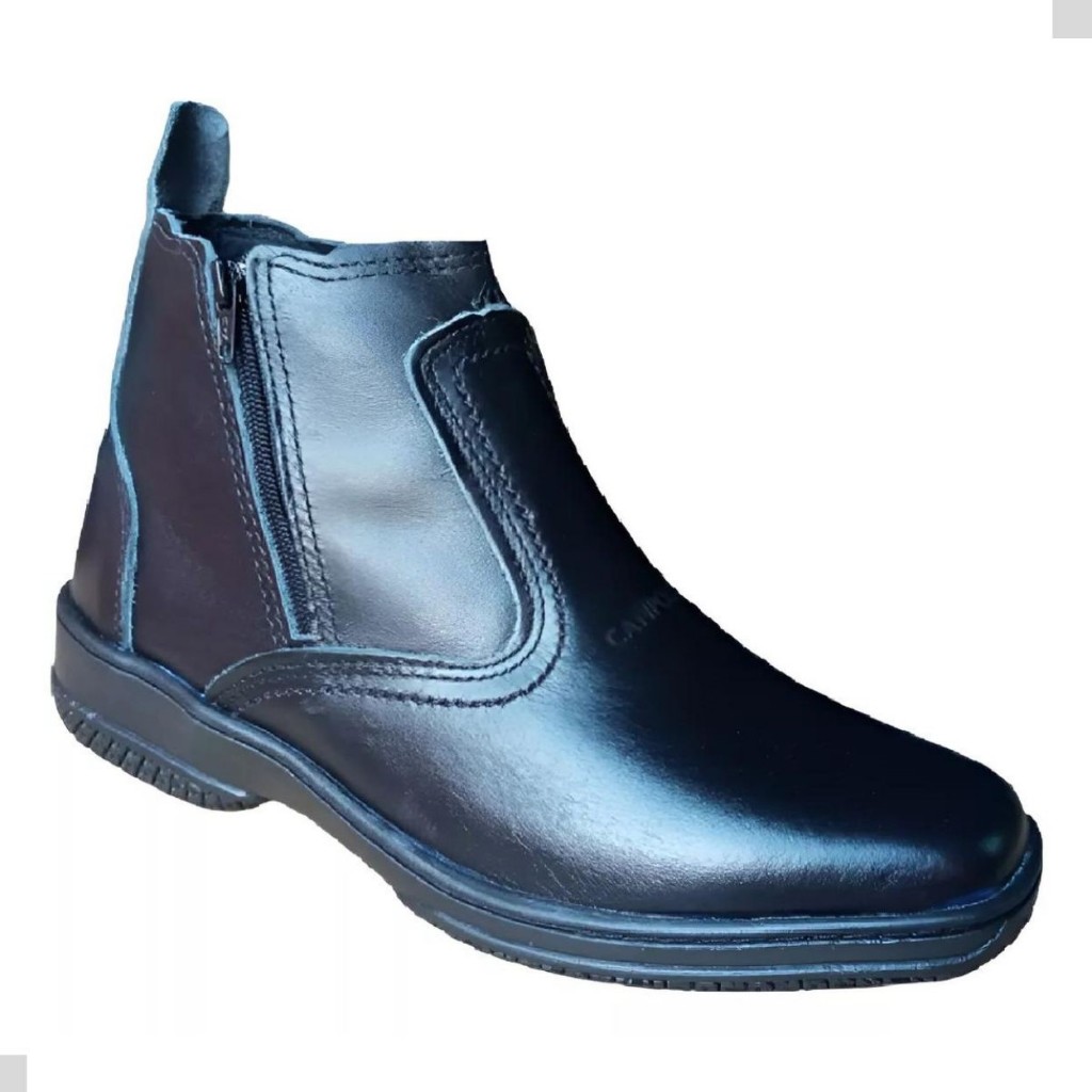 Bota Masculina Com Ziper Fecho Botina Country Social de Couro Vaqueta Legitimo Solado Costurado 2220