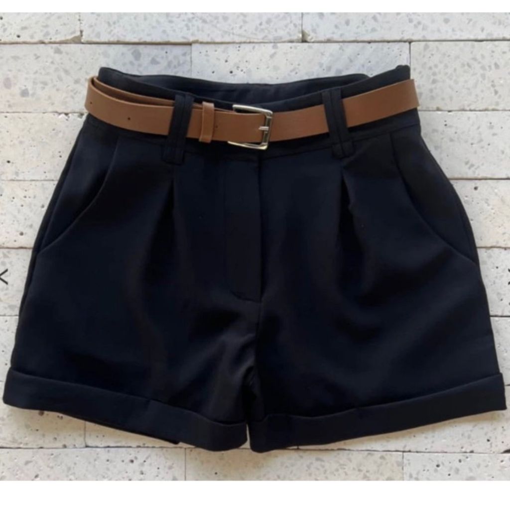 Short Alfaiataria Feminino Com Cinto Cintura Alta Com Bolso ENVIO IMEDIATO em Oferta na Shopee