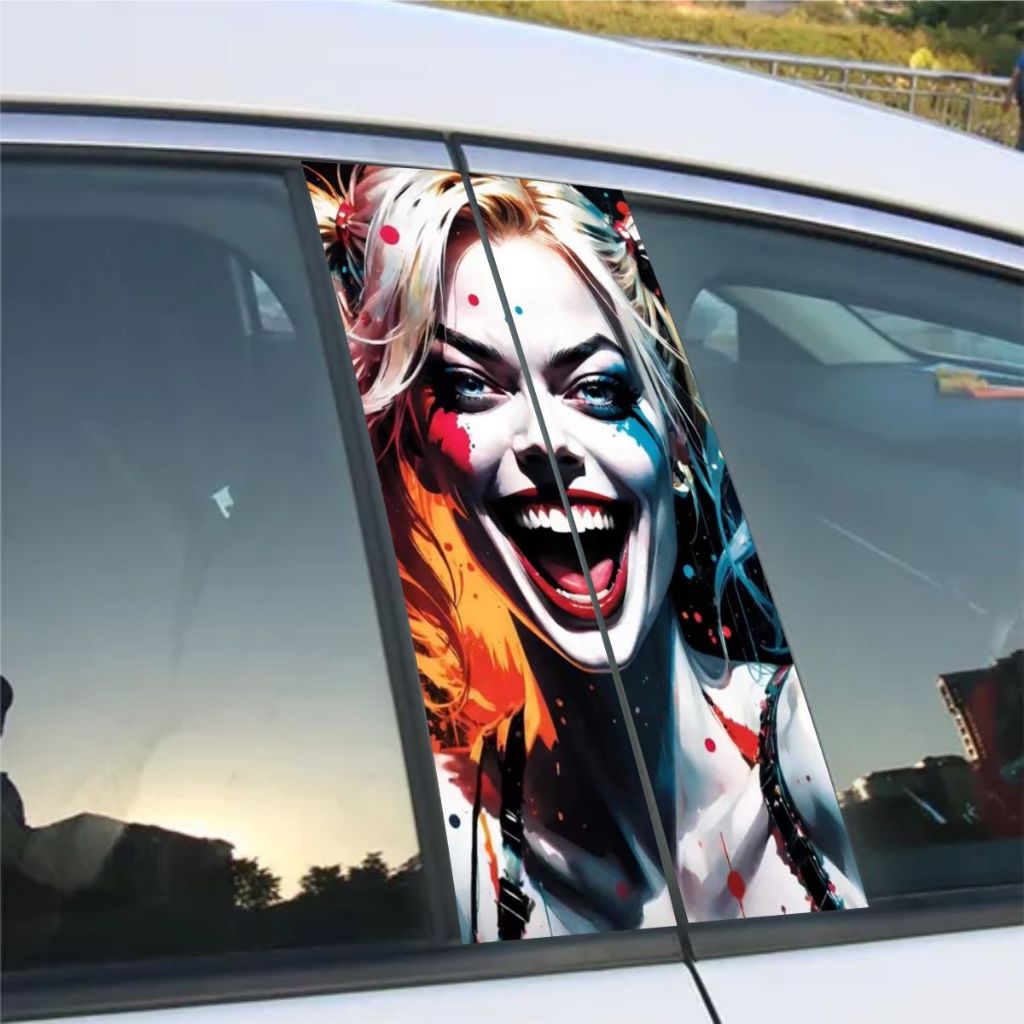Kit 2 Adesivo Coluna De Carro Comic ARLEQUINA StickBomb - Laminado alta Resistencia e durabilidade