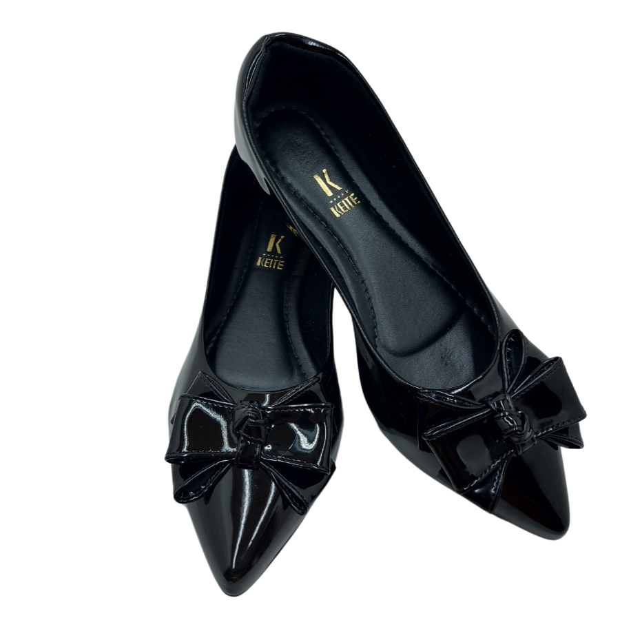 Sapatilha rasteira preto feminino bico fino verniz preta com laço rasterinha em Oferta na Shopee