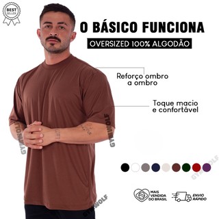 Camiseta Oversized Streetwear Masculina Gola Alta Canelada Algodão