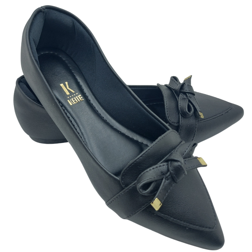 Sapatilha Mocassim Preto Fosco Rasteira Confort Feminino Rasteirinha Bico Fino