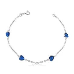 Pulseira prata 925 feminina coração azul marinho