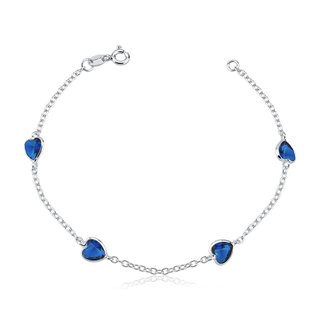 Pulseira prata 925 feminina coração azul marinho