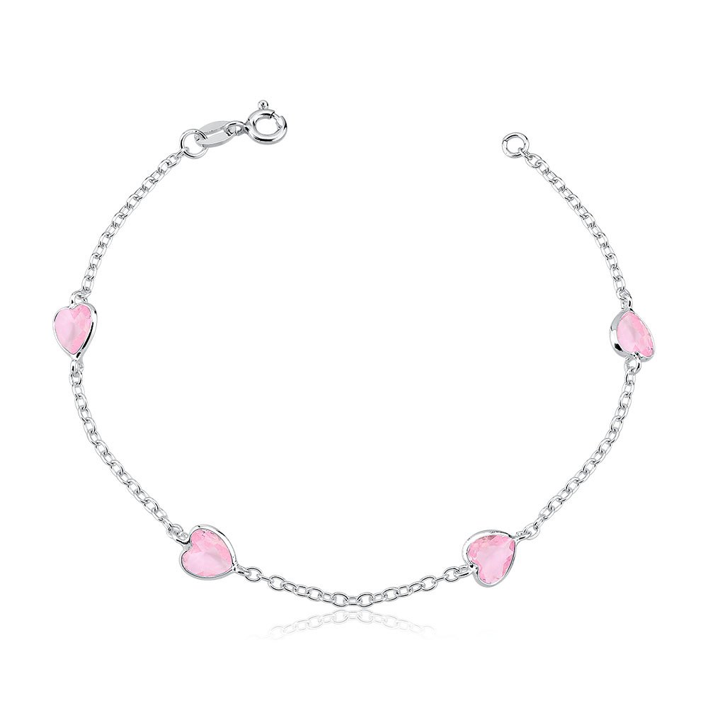 Pulseira prata 925 feminina coração Rosa - Fashion Accessories