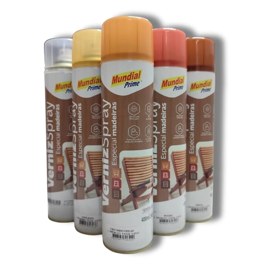 Novo Verniz spray especial para madeira 400ml Mundial Prime- Várias cores