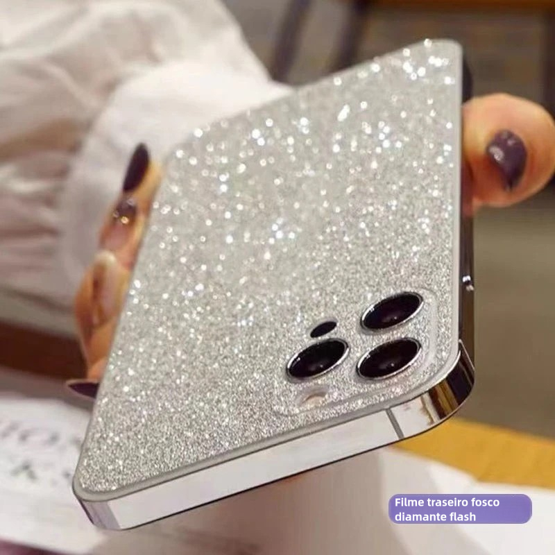 Película Traseira Com Glitter (Com Borda Para Celular) p/iPhone 16/16 plus/16 pro/16 pro max/17/17 pro/17 pro max/17 air