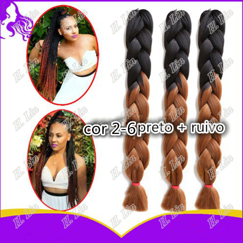 6 pacotes de Jumbo 2-6 preto com ombre hair ruivo 165grmamas 208cm cabelo Kanekalon Cabelo Tranças Box Braid Twist californiana castanho marrom