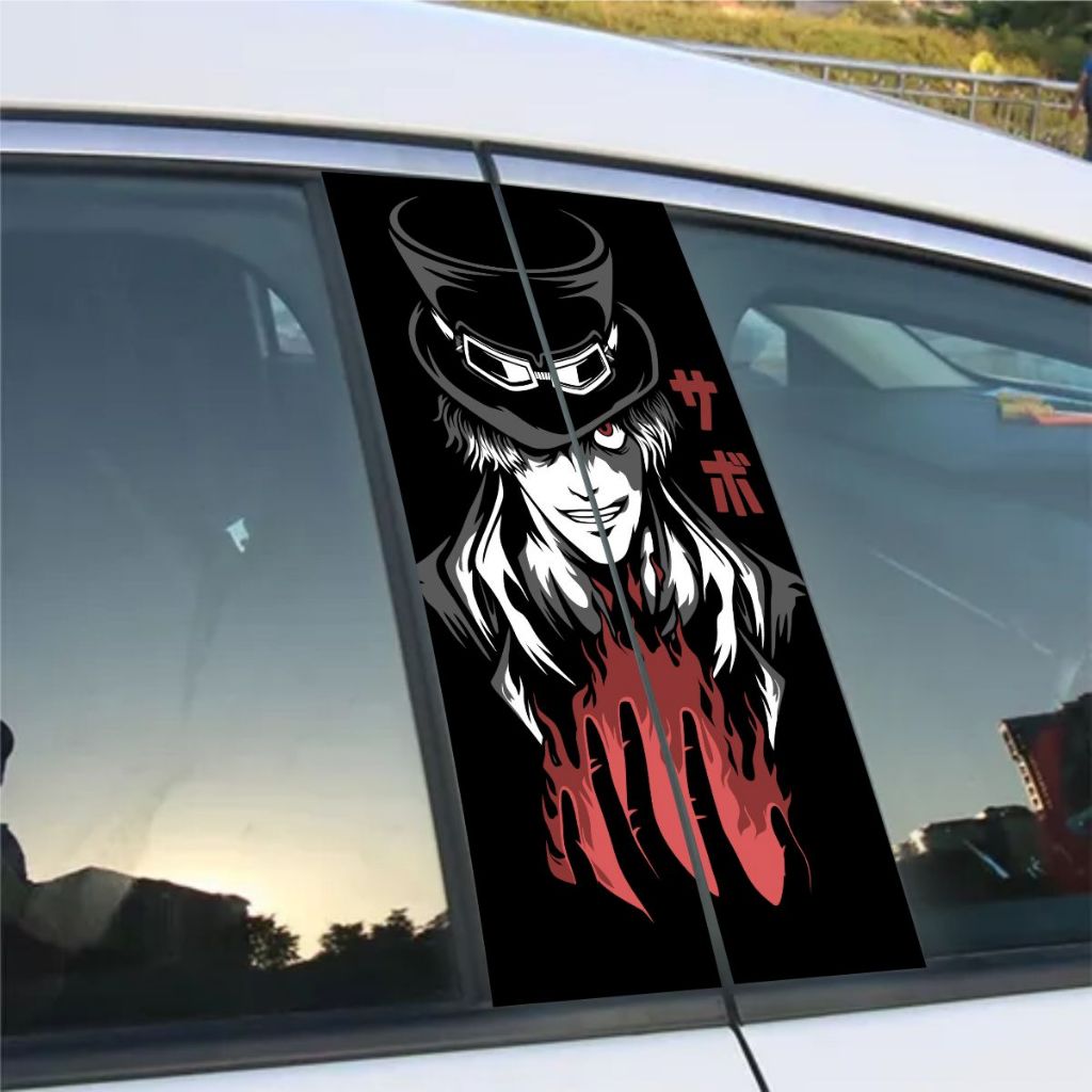2 Adesivos Coluna De Carro ANIME ONEPIECE SABO ESTILIZADO Design COM PELICULA DE PROTEÇÃO RESITENTE