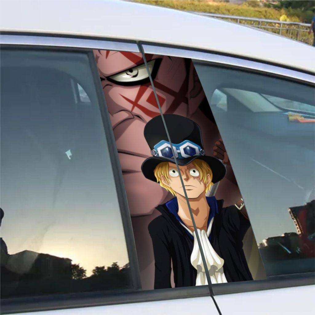 2 AdesivoS Coluna De Carro ANIME ONEPIECE SABO ESTILIZADO COM PELICULA DE PROTEÇÃO FÁCIL APLICAÇÃO