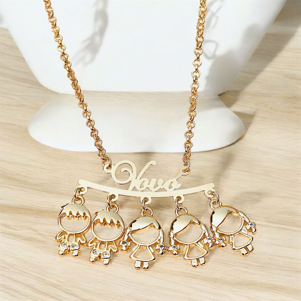Colar De vovó neto neta Banhado A Ouro 18K para presente promocao com pingente de zirconia liso