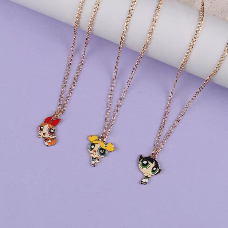 Conjunto de Colares Trio Meninas Superpoderosas Corrente Aço Inoxidável Amizade Best Friends Presente
